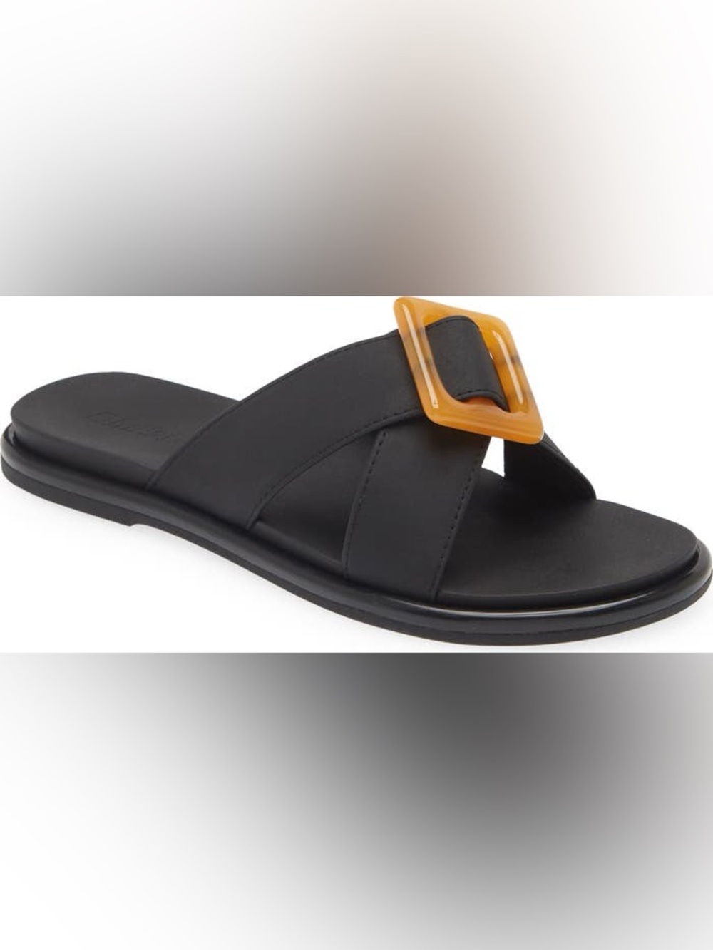 OluKai Black Slide Sandal with Amber Buckle